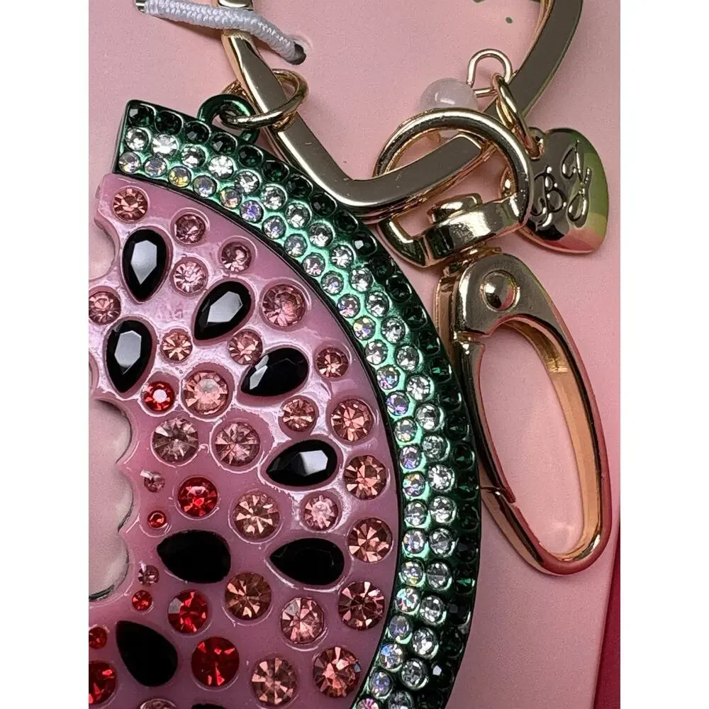 Betsey Johnson Watermelon Key Fob Bag Charm Keyring Keychain Crystal Fruit BOXED